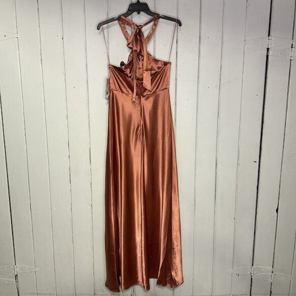 Birdy Grey Monica Size Medium Shiny Satin Terracotta Bridesmaids Maxi Dress NWT - Picture 7 of 12